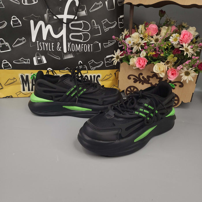 Black Men's Trendy Lace-up  Chunky Sneakers - Maha fashions -