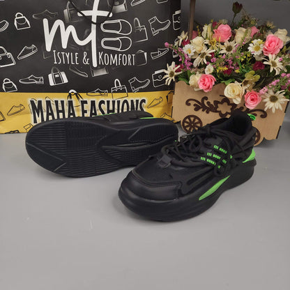 Black Men's Trendy Lace-up  Chunky Sneakers - Maha fashions -