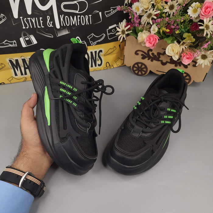 Black Men's Trendy Lace-up  Chunky Sneakers - Maha fashions -