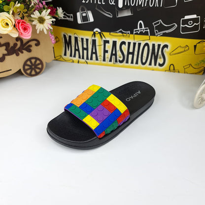 Black Multi Puzzle Slides - Maha fashions -
