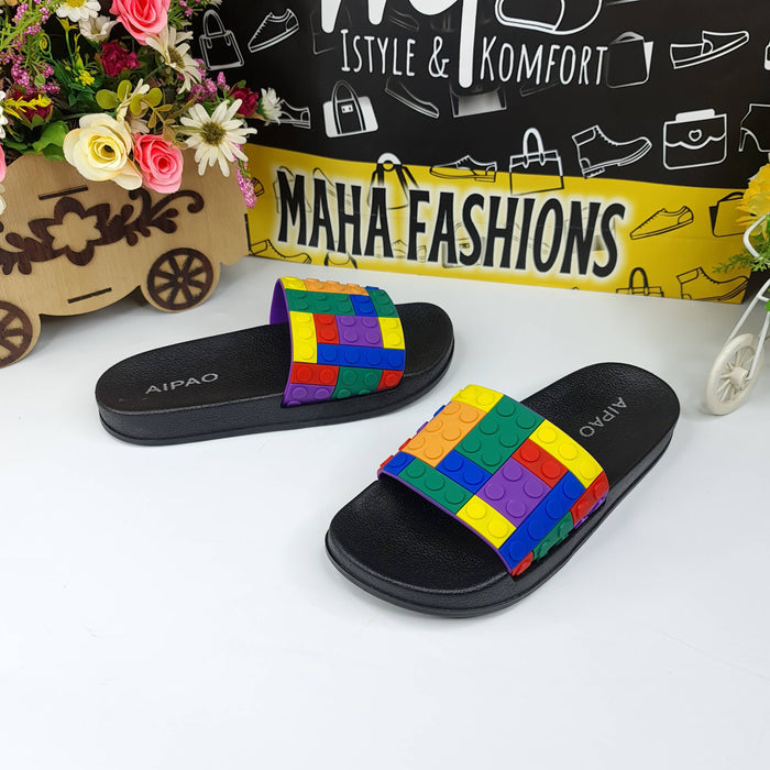 Black Multi Puzzle Slides - Maha fashions -