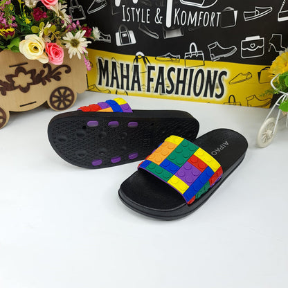 Black Multi Puzzle Slides - Maha fashions -
