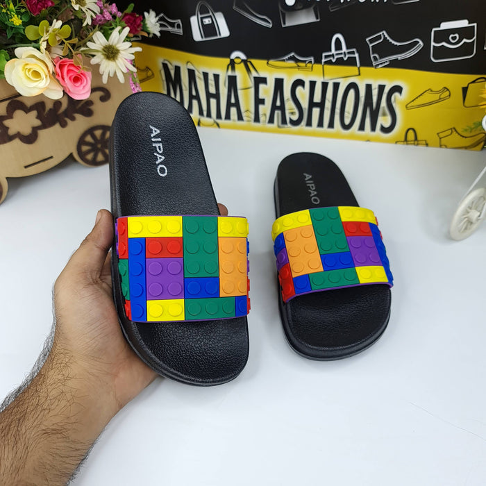 Black Multi Puzzle Slides - Maha fashions -
