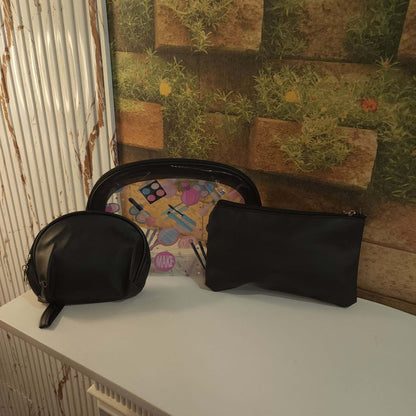 Black Multi Use Pouch 3 Pcs Set - Maha fashions -  Handbags & Wallets
