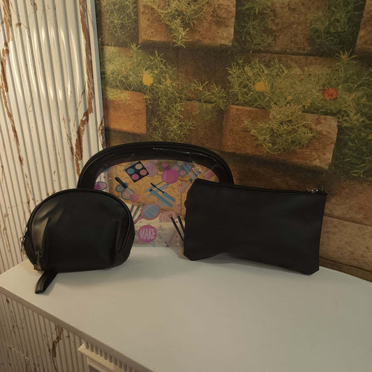 Black Multi Use Pouch 3 Pcs Set - Maha fashions -  Handbags & Wallets