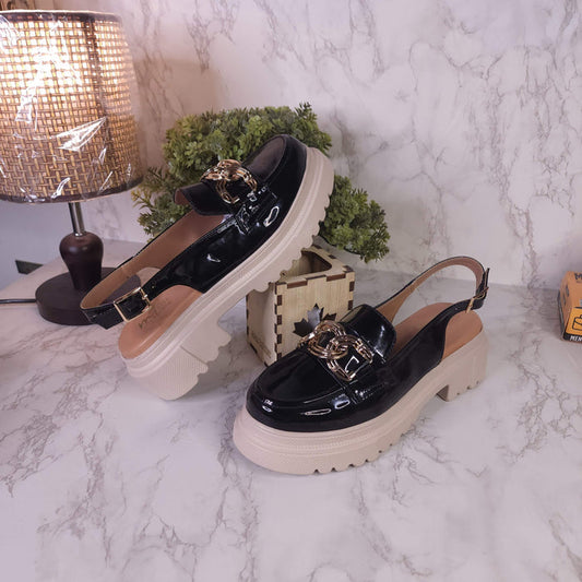 Black Patent Platform Sandals - Maha fashions -  Women Clothing
