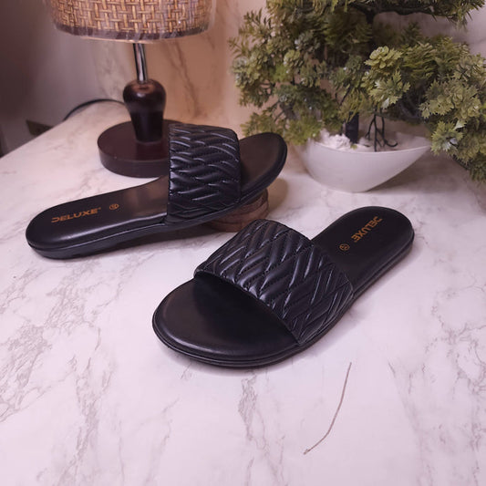 Black Quilted Slippers - Maha fashions -  Women Footwear