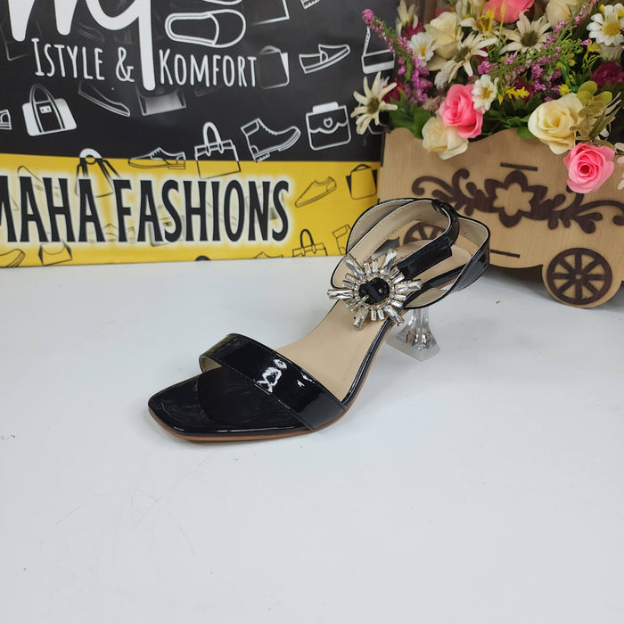 Black Sandals in Heels With Buckle - Maha fashions -