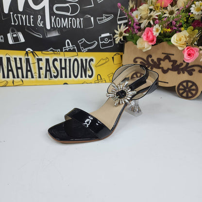 Black Sandals in Heels With Buckle - Maha fashions -