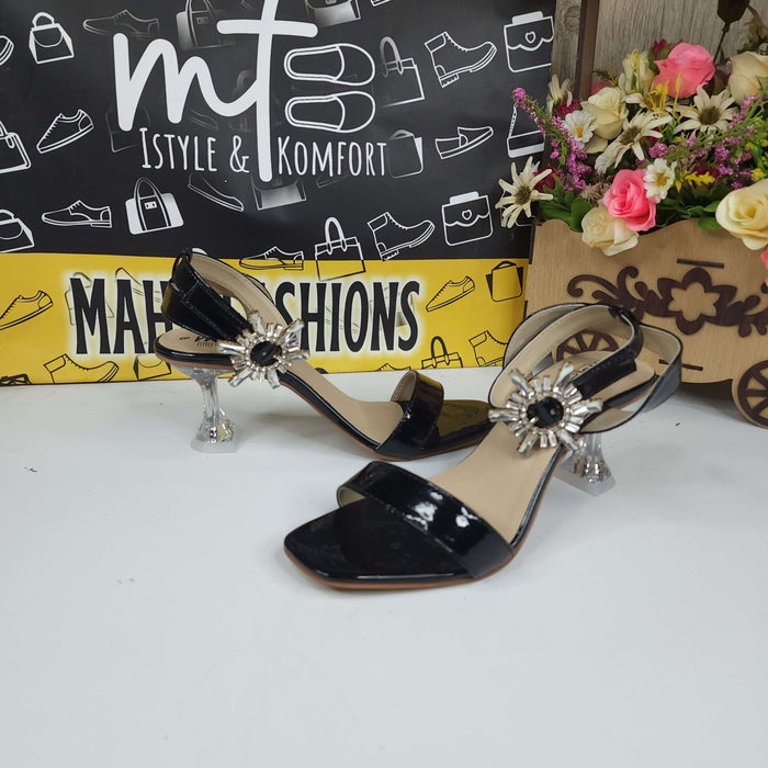 Black Sandals in Heels With Buckle - Maha fashions -