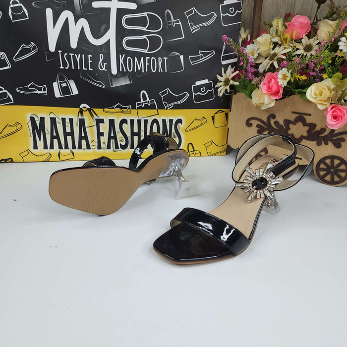 Black Sandals in Heels With Buckle - Maha fashions -