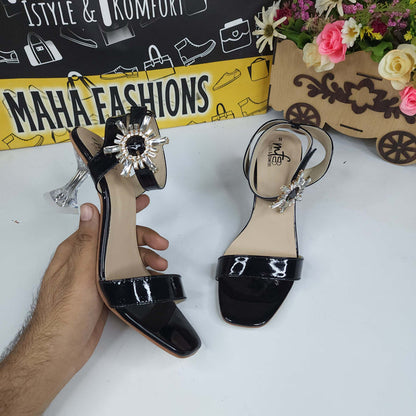 Black Sandals in Heels With Buckle - Maha fashions -