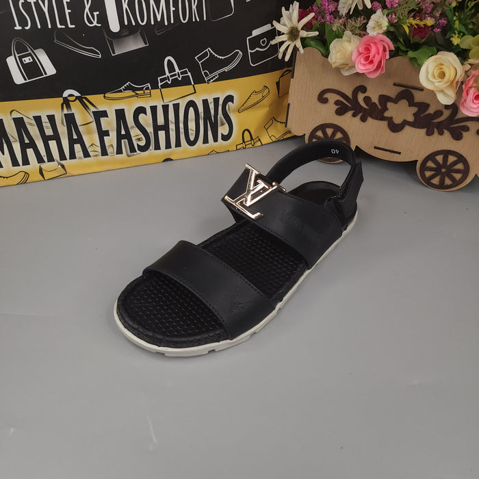 Black Sandals with Golden Buckle - Maha fashions -  Men Footwear