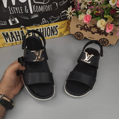 Black Sandals with Golden Buckle - Maha fashions -  Men Footwear