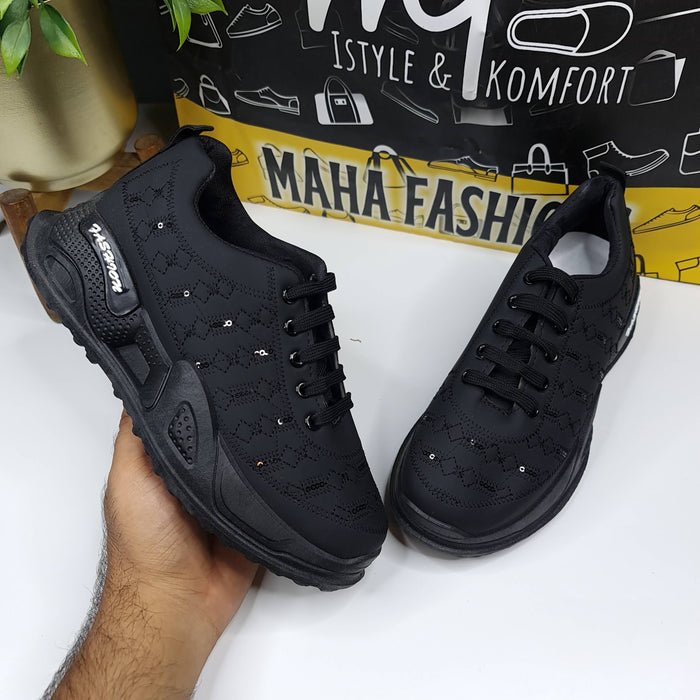 Black Sequence Chunks Shoes - Maha fashions -