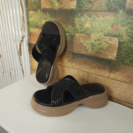 Black Studs Slippers - Maha fashions -  Women Footwear