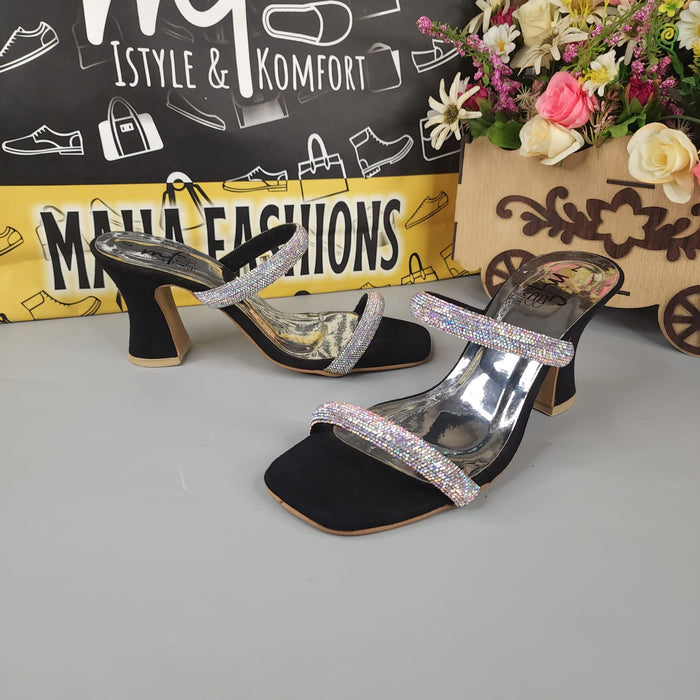 Black Studs Strips Footwear in Heel - Maha fashions -  Women Footwear