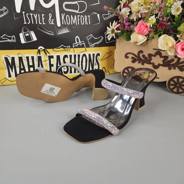 Black Studs Strips Footwear in Heel - Maha fashions -  Women Footwear