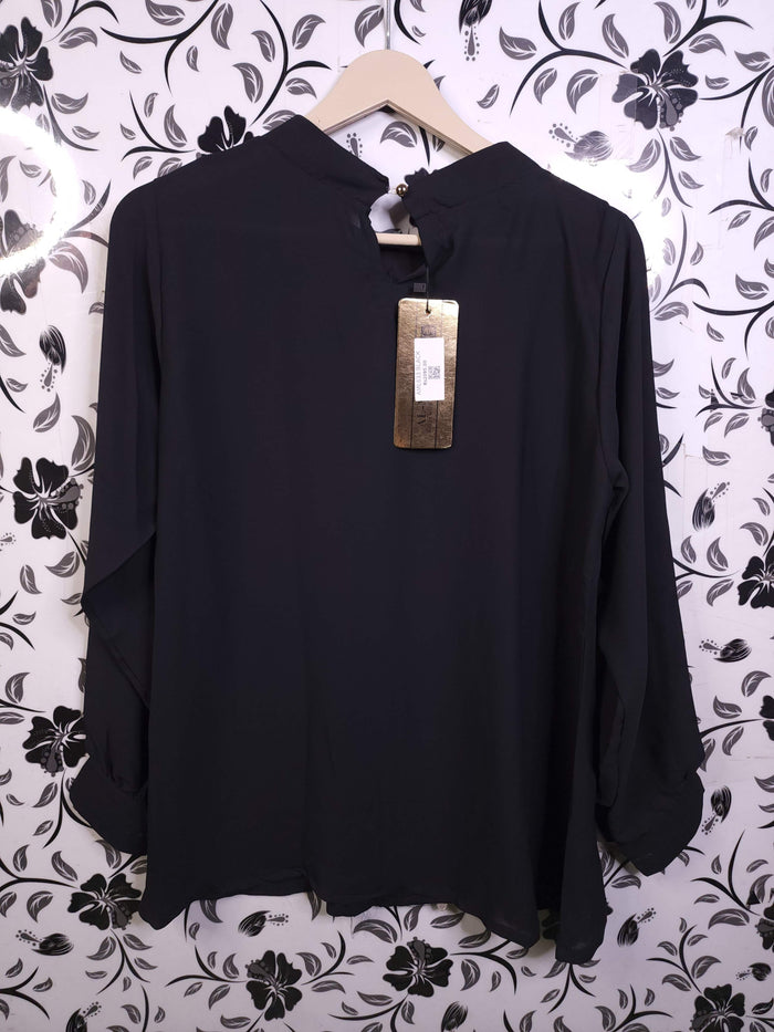 Black Top With Side Frill & Chain Work - Maha fashions -  women clothing
