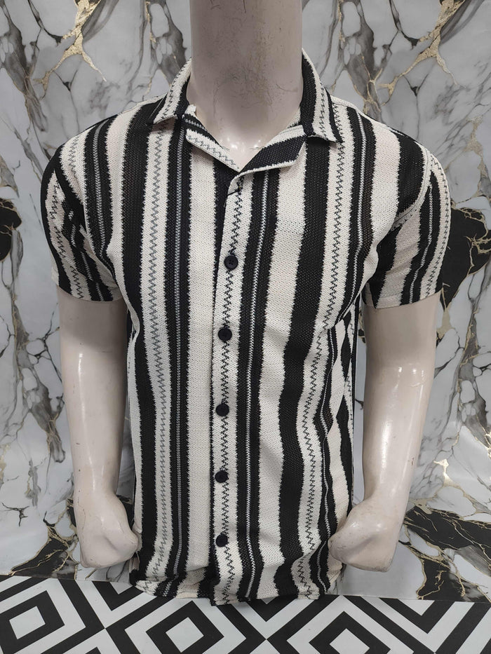 Black & White Striped Short Sleeve Shirt - Maha fashions -  Men Clothing
