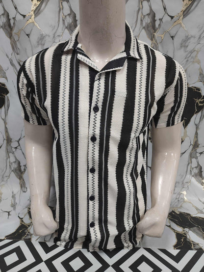 Black & White Striped Short Sleeve Shirt - Maha fashions -  Men Clothing
