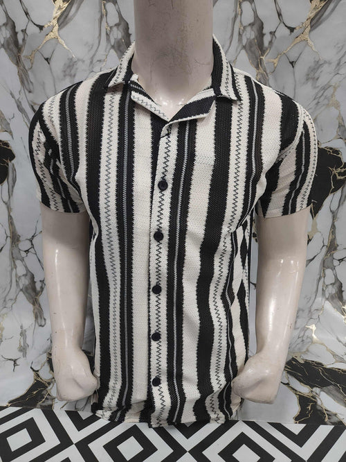 Black & White Striped Short Sleeve Shirt - Maha fashions -  Men Clothing