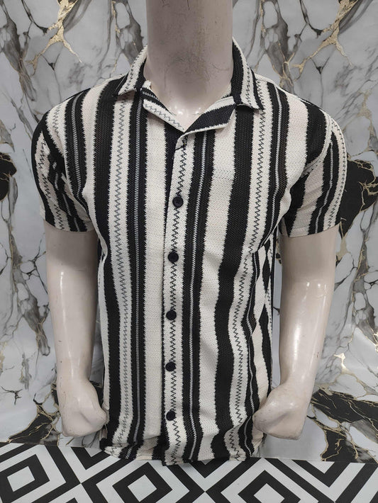 Black & White Striped Short Sleeve Shirt - Maha fashions -  Men Clothing