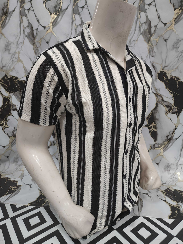 Black & White Striped Short Sleeve Shirt - Maha fashions -  Men Clothing