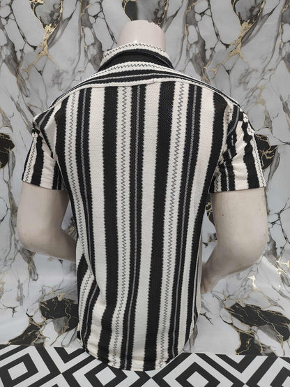 Black & White Striped Short Sleeve Shirt - Maha fashions -  Men Clothing