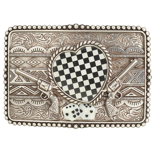 Blazin Roxx Women's Rectangular Checkered Heart Dice Belt Buckle