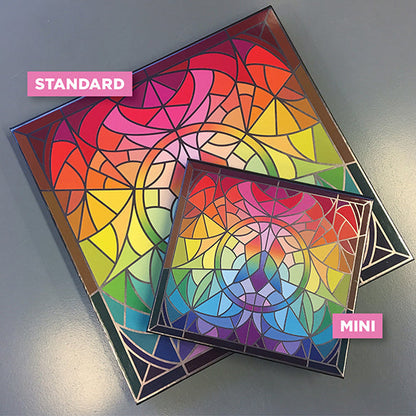 Top angled Blemished Mini Stained Glass Magnetic Palette on Blemished Standard Palette