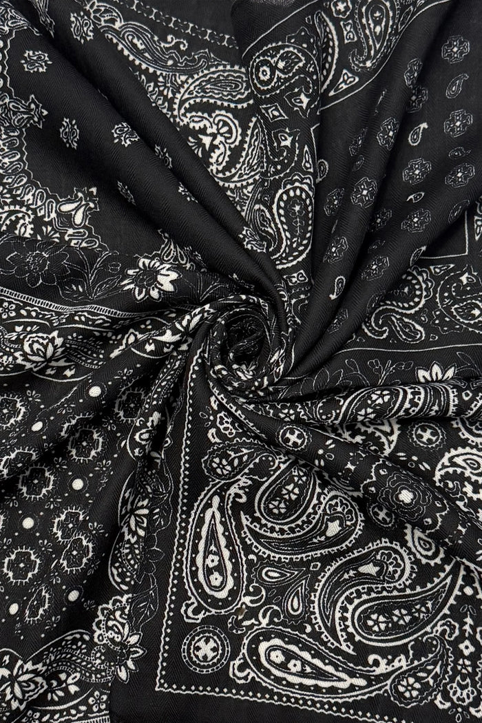 Block Print Paisley Wild Rag Bandana Black