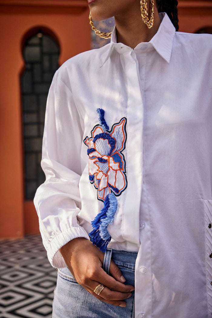 Blossom Drape White Shirt