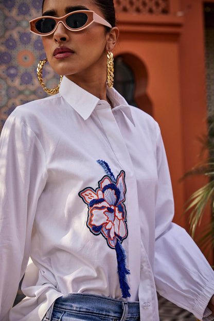 Blossom Drape White Shirt