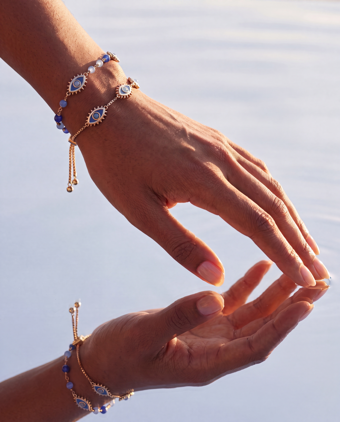 Blue Aventurine Evil Eye Linear Bracelet