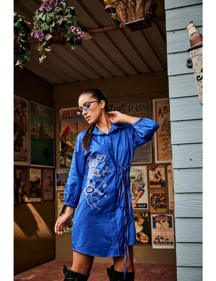 Blue Crossed Shirt Dress