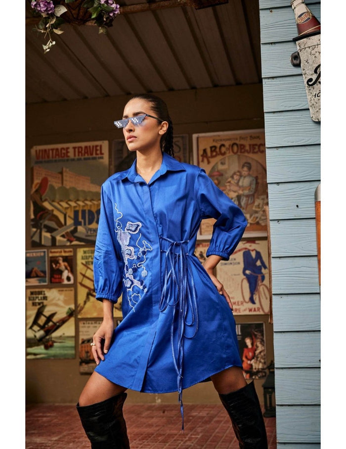 Blue Crossed Shirt Dress