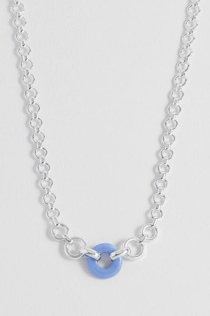 Blue Lace Agate Graduated Round Link Chain Necklace