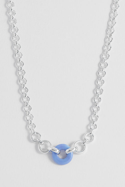 Blue Lace Agate Graduated Round Link Chain Necklace