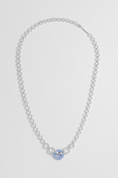 Blue Lace Agate Graduated Round Link Chain Necklace