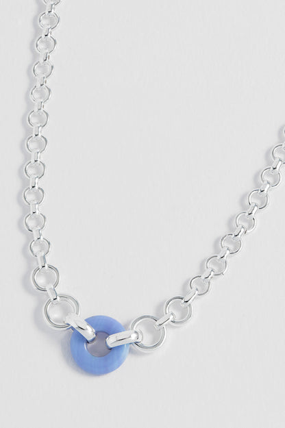 Blue Lace Agate Graduated Round Link Chain Necklace