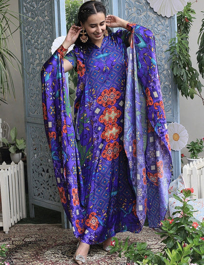 Layla Stylised Blue Moroccan Satin Silk Festive Dress