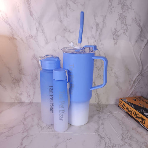 Blue Tau Pei Bear Portable Sports Water Bottle 3Pcs Set - Maha fashions -  TUMBLER