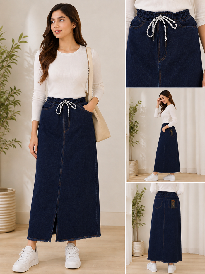 Blue Wide Leg Denim Skirt
