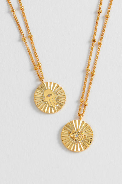 Boho Hamsa Hand Coin Necklace
