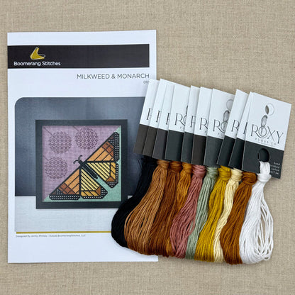 Boomerang Stitches - Milkweed & Monarch - Cross Stitch Chart and/or Roxy Floss Co Threads