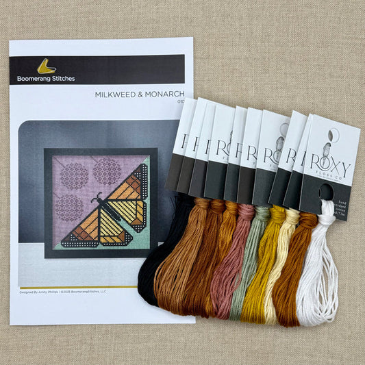 Boomerang Stitches - Milkweed & Monarch - Cross Stitch Chart and/or Roxy Floss Co Threads