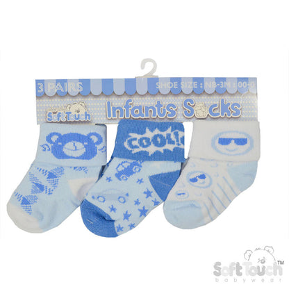 Boys 3pk Turnover Socks -Cool (NB-12) S502