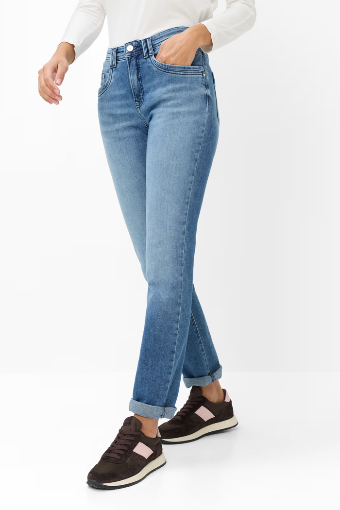 BRAX Mary Light Blue Straight Leg Jeans 09-6503-27 on model. Shop Brax at Dotique