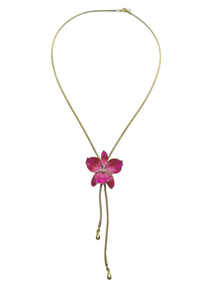 Trendy gold-plated Bri Orchid necklace for layering jewellery stacks